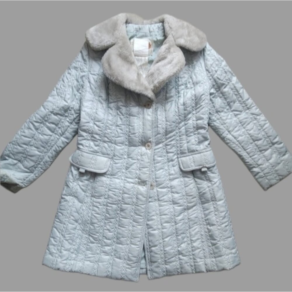 70's Sportease vintage Quilted Coat Faux Fur Collar medium Old‎ English